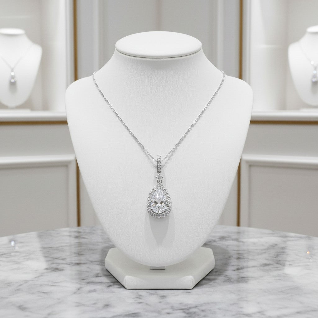 CUBIC ZIRCONIA COLLECTION - CRYSTAL SHIMMER NECKLACE - CZNK216 SILVER
