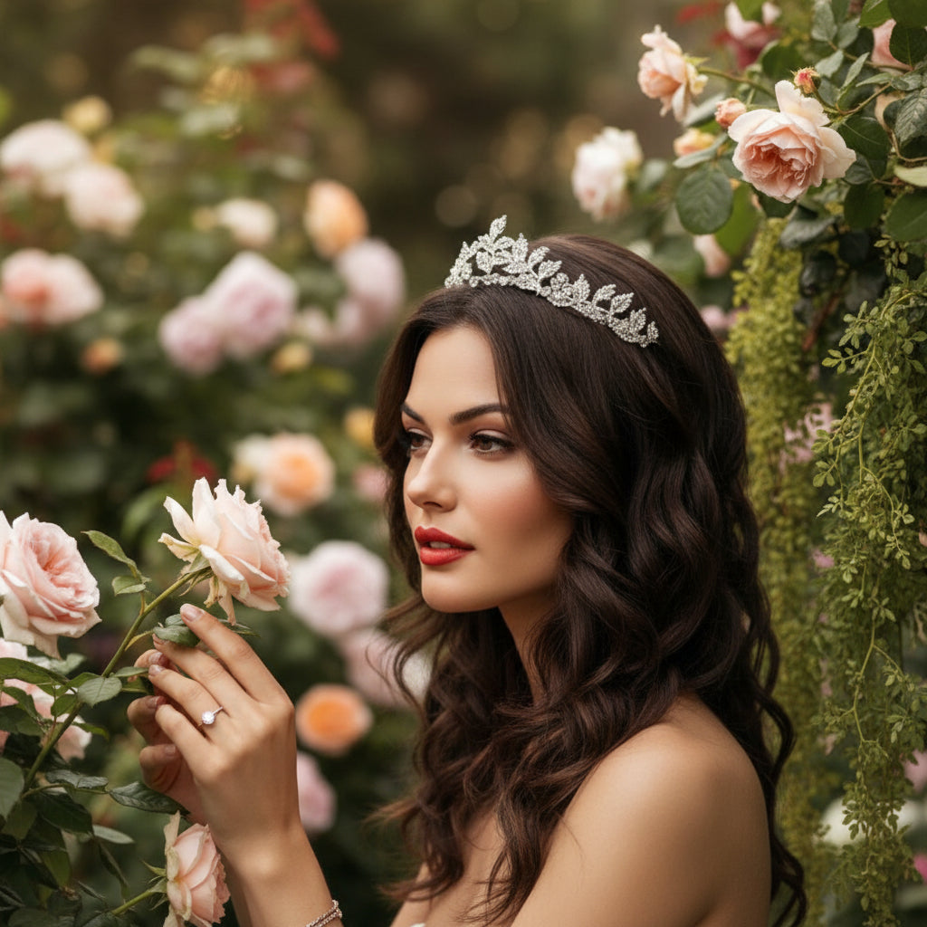 ATHENA COLLECTION - DAINTY VINE TIARA - AHB184 SILVER