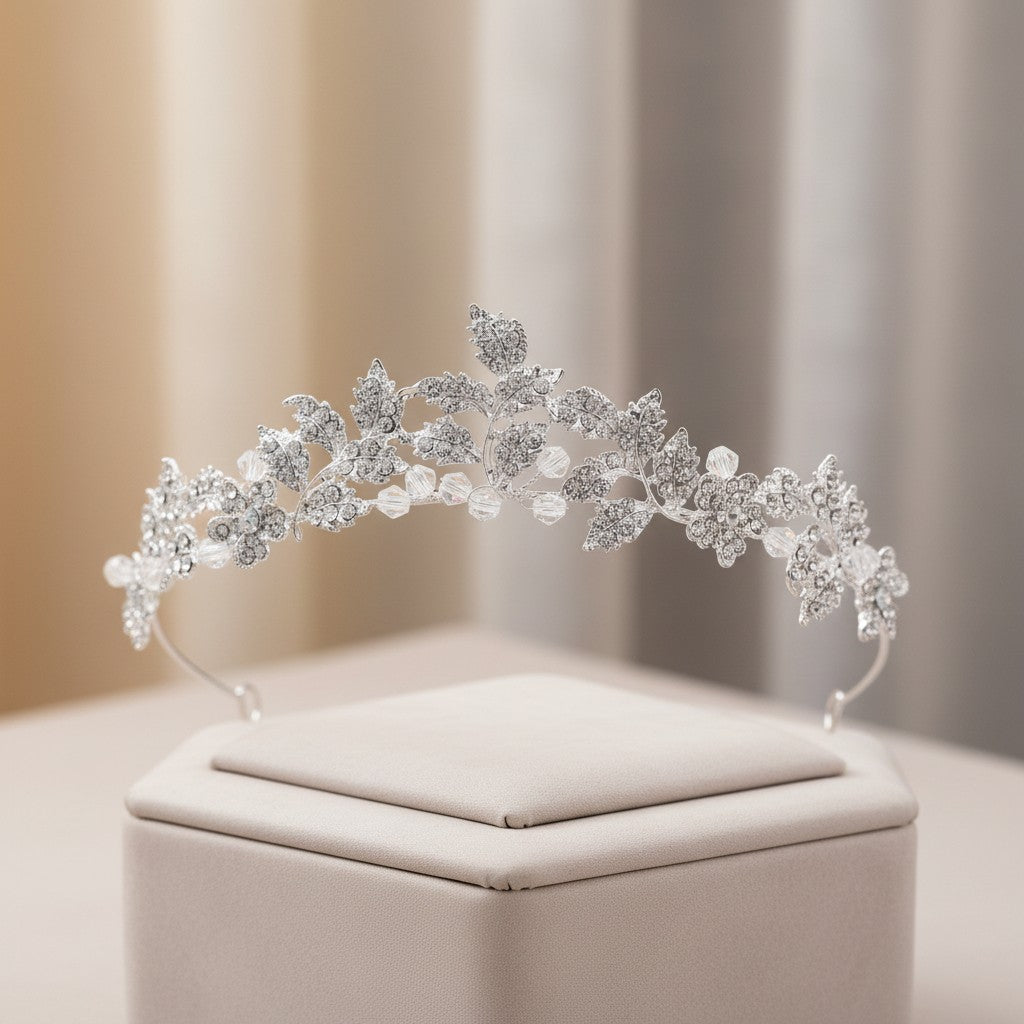 ATHENA COLLECTION - DAINTY VINE TIARA - AHB184 SILVER