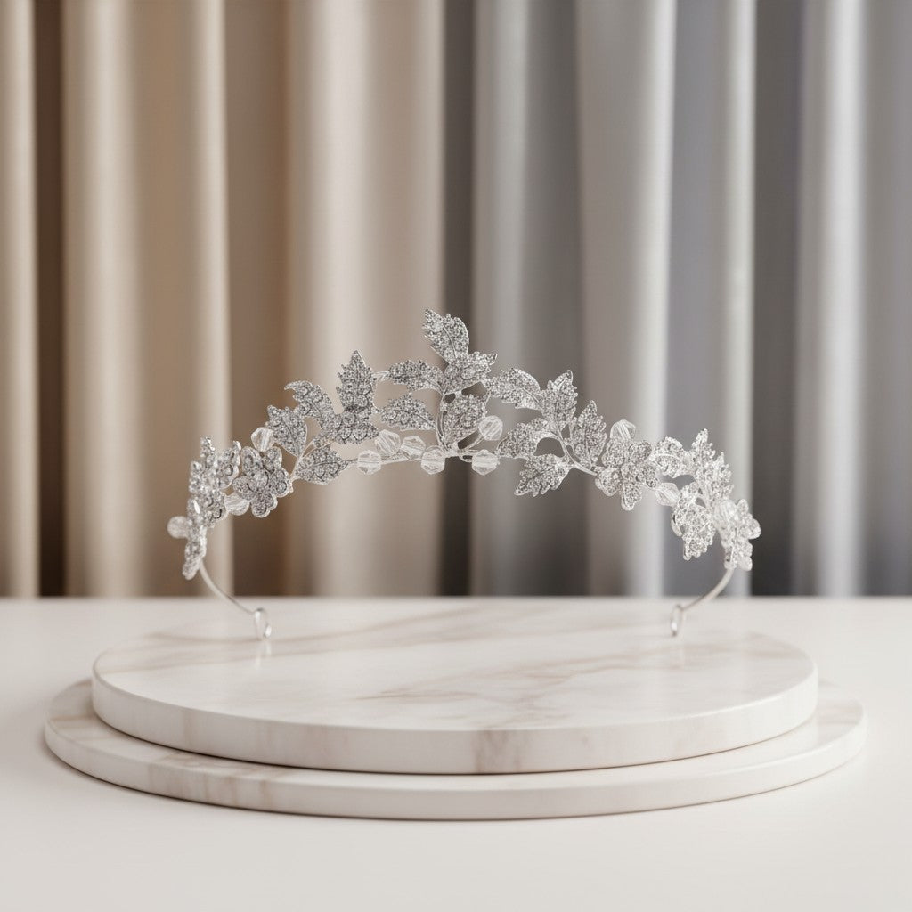 ATHENA COLLECTION - DAINTY VINE TIARA - AHB184 SILVER