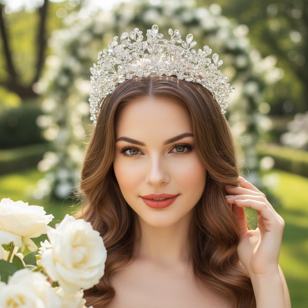 ATHENA COLLECTION - CRYSTALLURE HANDMADE TIARA - AHB185 SILVER