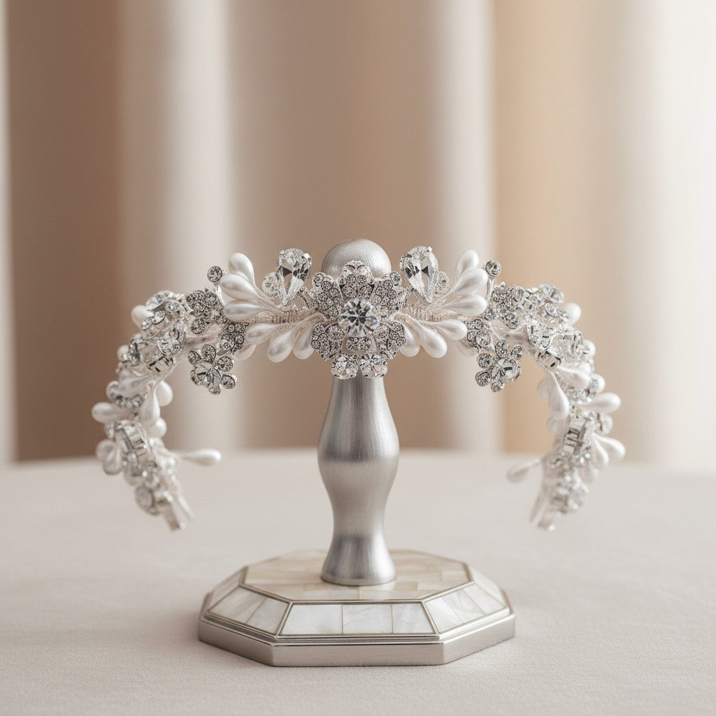 ATHENA COLLECTION - EXQUISITE GARLAND HEADBAND - AHB186 SILVER