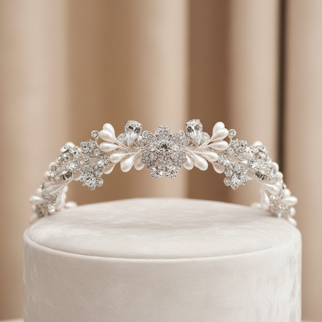 ATHENA COLLECTION - EXQUISITE GARLAND HEADBAND - AHB186 SILVER