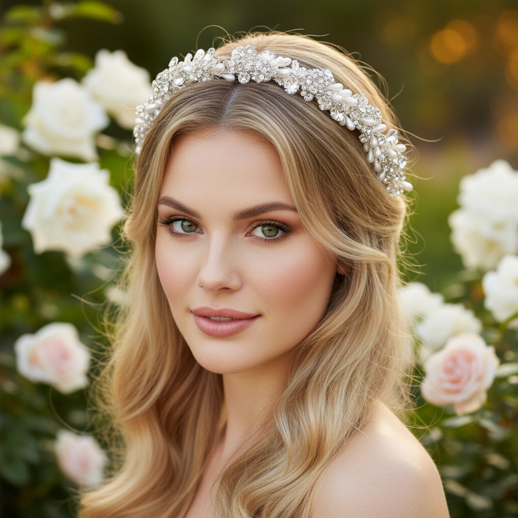 ATHENA COLLECTION - EXQUISITE GARLAND HEADBAND - AHB186 SILVER