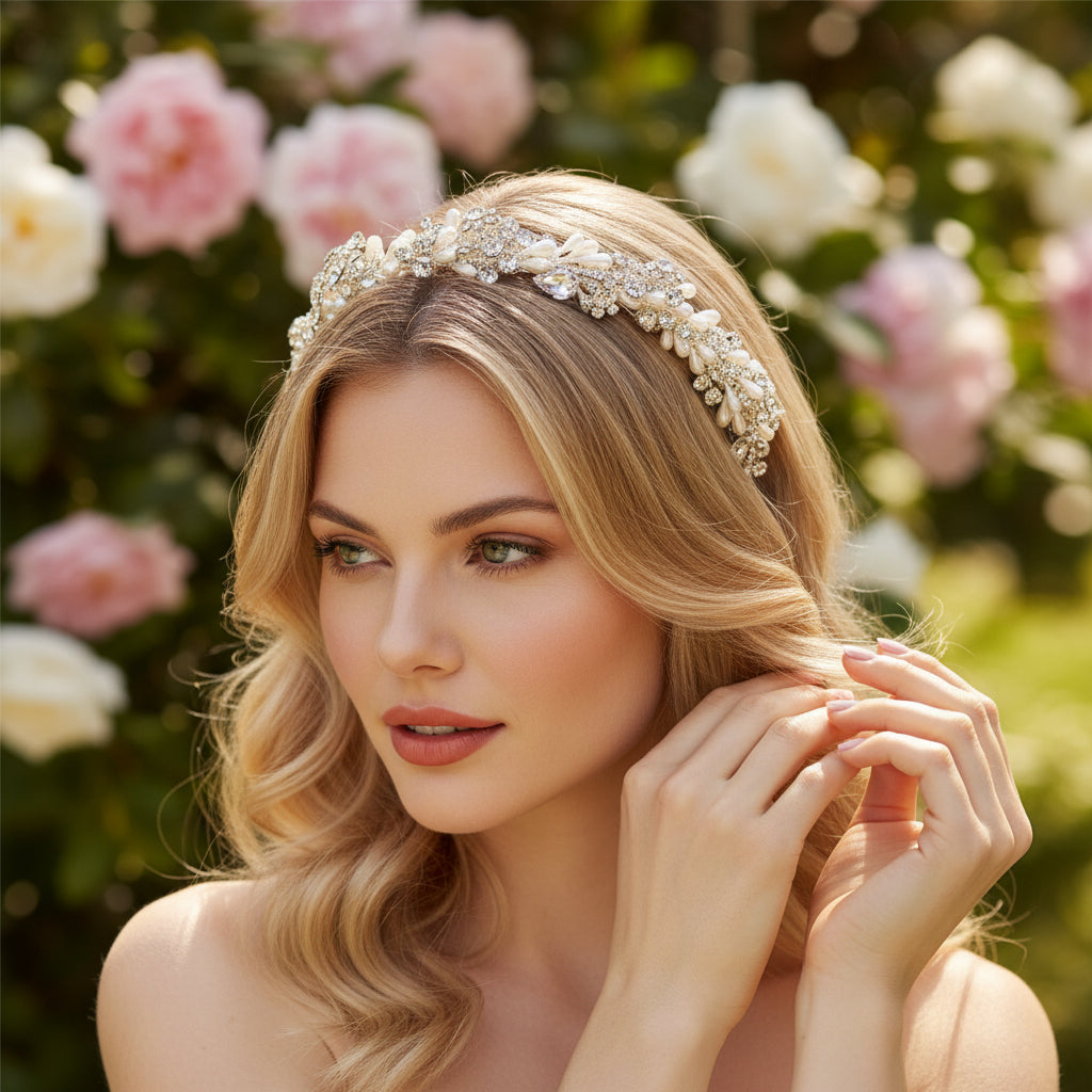 ATHENA COLLECTION - EXQUISITE GARLAND HEADBAND - AHB186 SILVER