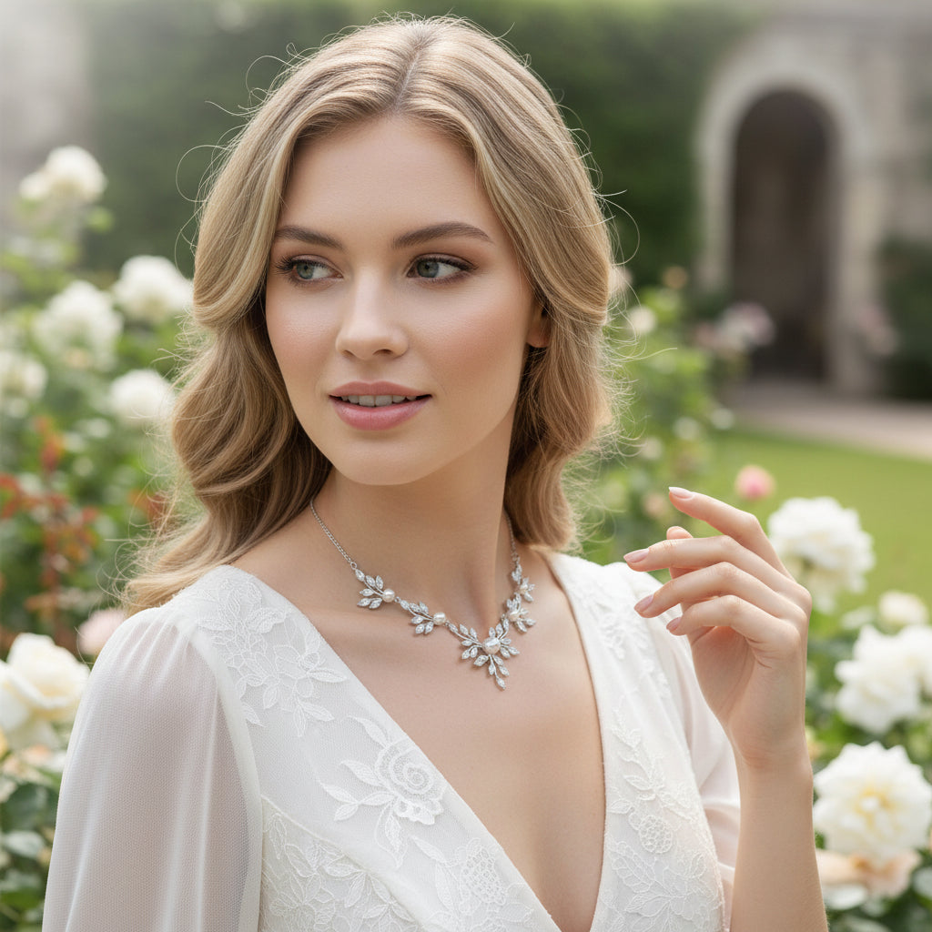CUBIC ZIRCONIA COLLECTION - STARLET GLAM NECKLACE SET - CZNK217 SILVER