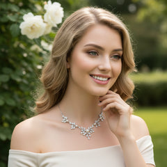 CUBIC ZIRCONIA COLLECTION - STARLET GLAM NECKLACE SET - CZNK217 SILVER