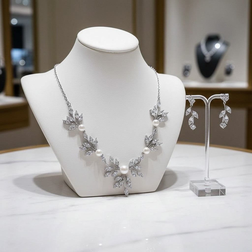 CUBIC ZIRCONIA COLLECTION - STARLET GLAM NECKLACE SET - CZNK217 SILVER