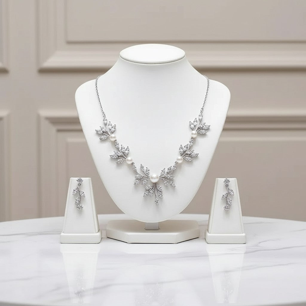 CUBIC ZIRCONIA COLLECTION - STARLET GLAM NECKLACE SET - CZNK217 SILVER