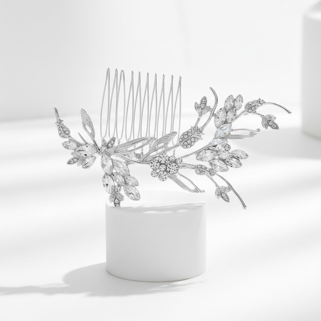 ATHENA COLLECTION - VINTAGE CHIC HAIR COMB - HC282 SILVER
