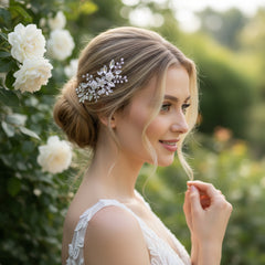 ATHENA COLLECTION - FLORAL BLOOM HAIR COMB - HC283 SILVER