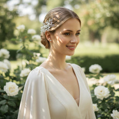 ATHENA COLLECTION - FLORAL BLOOM HAIR COMB - HC283 SILVER