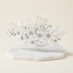 ATHENA COLLECTION - FLORAL BLOOM HAIR COMB - HC283 SILVER
