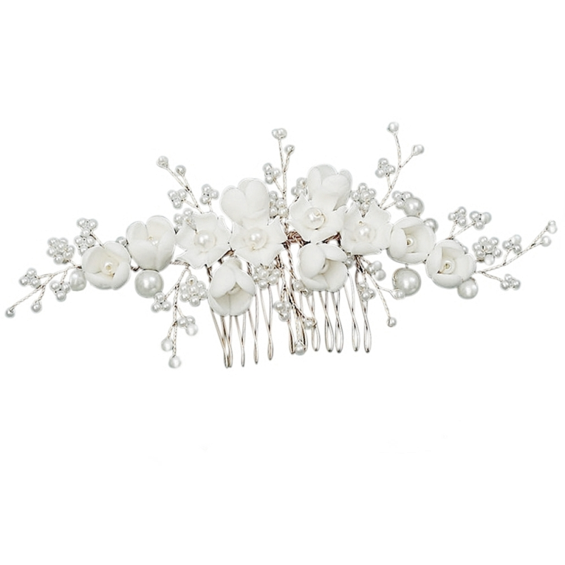 ATHENA COLLECTION - CHIC FLOWER HAIR COMB - HC284 SILVER