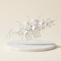 ATHENA COLLECTION - CHIC FLOWER HAIR COMB - HC284 SILVER