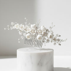 ATHENA COLLECTION - CHIC FLOWER HAIR COMB - HC284 SILVER