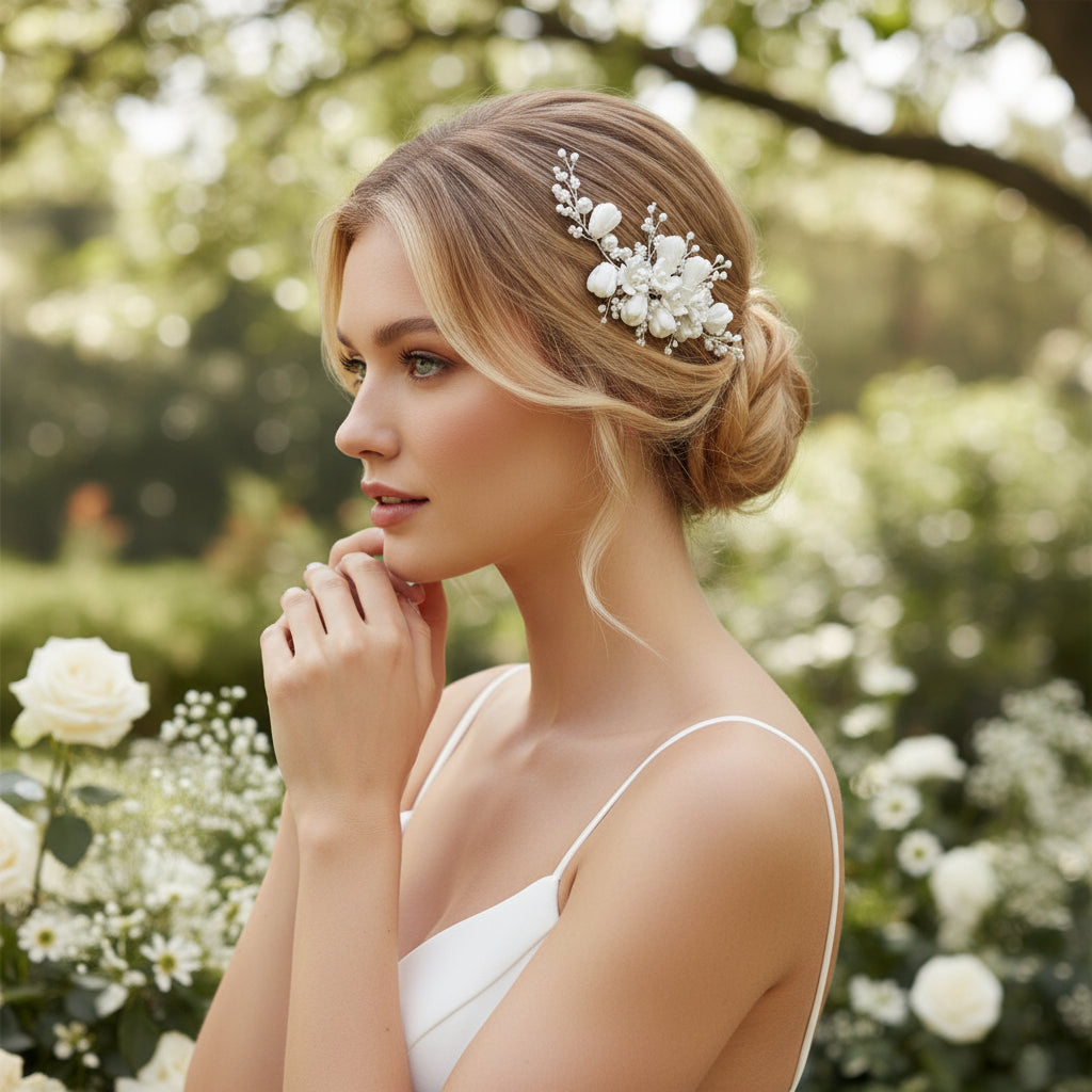 ATHENA COLLECTION - CHIC FLOWER HAIR COMB - HC284 GOLD