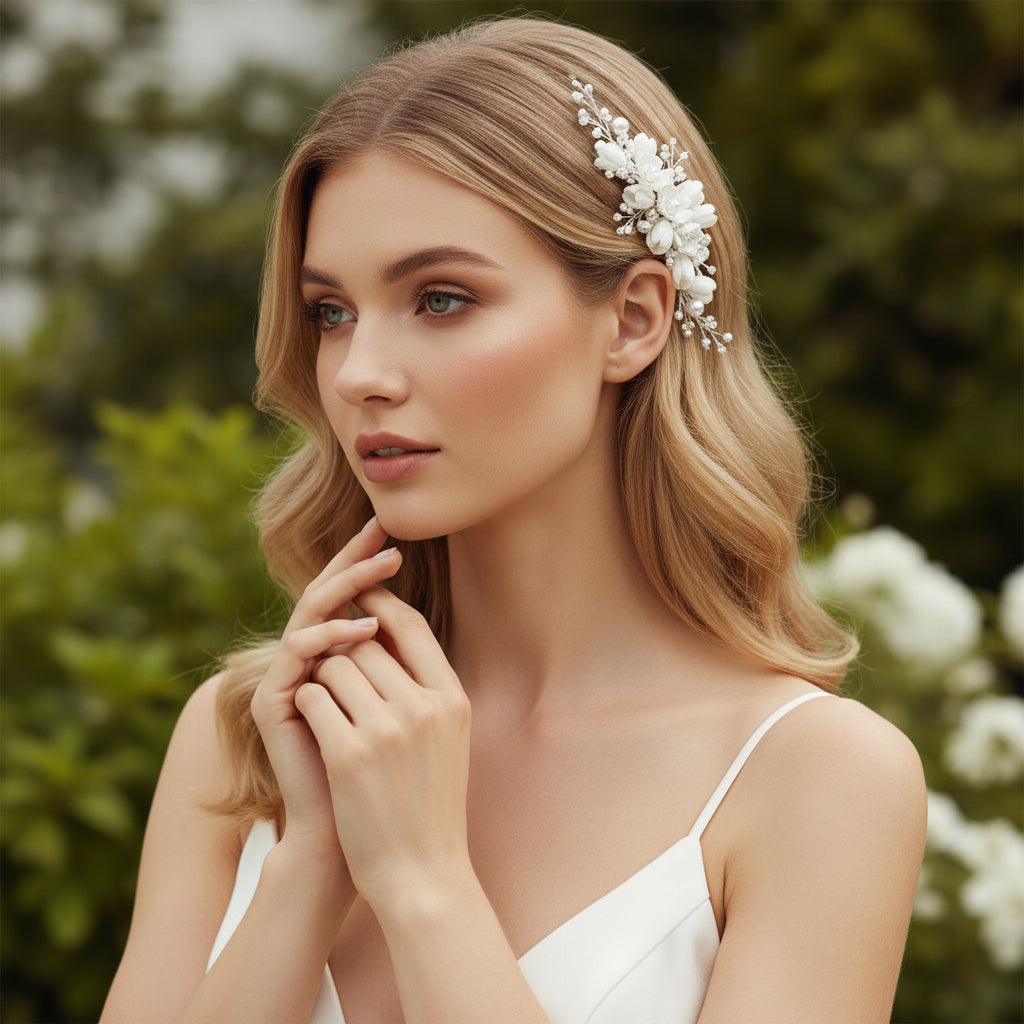 ATHENA COLLECTION - CHIC FLOWER HAIR COMB - HC284 SILVER