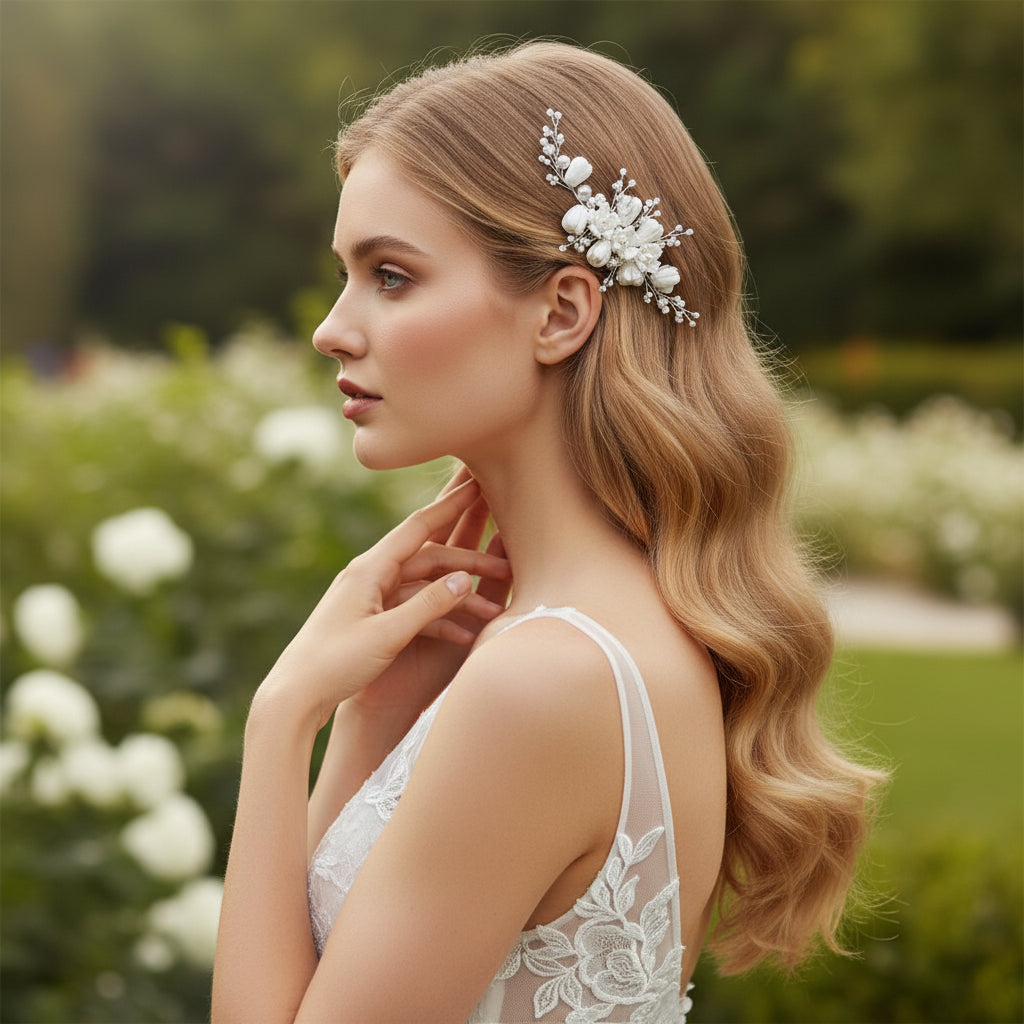 ATHENA COLLECTION - CHIC FLOWER HAIR COMB - HC284 GOLD