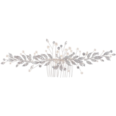 ATHENA COLLECTION - VINTAGE VINE HAIR COMB- HC285 SILVER