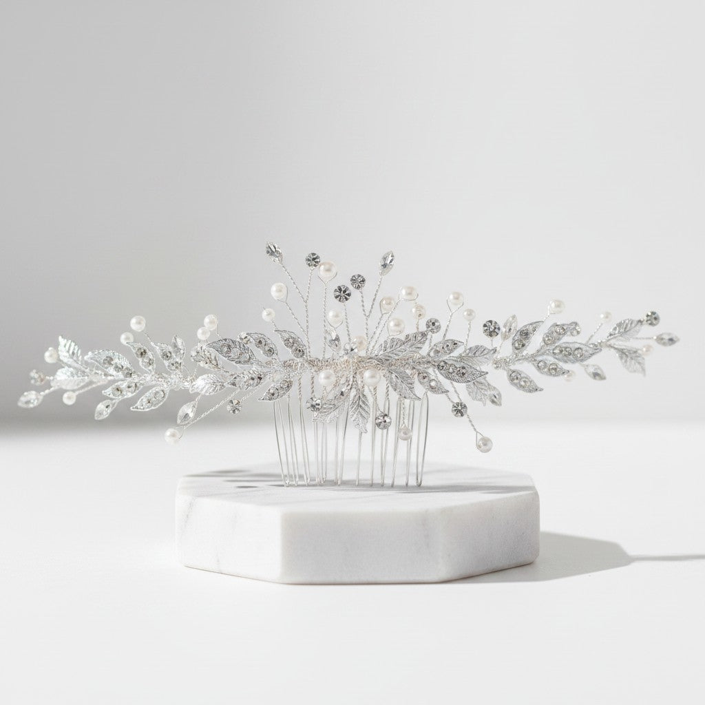 ATHENA COLLECTION - VINTAGE VINE HAIR COMB- HC285 SILVER