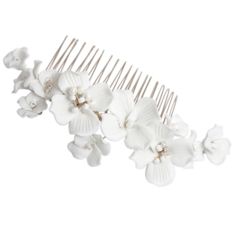ATHENA COLLECTION - STARLET FLORAL BEAUTY HAIR COMB - HC286 SILVER