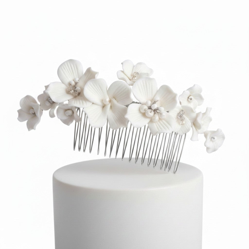 ATHENA COLLECTION - STARLET FLORAL BEAUTY HAIR COMB - HC286 SILVER