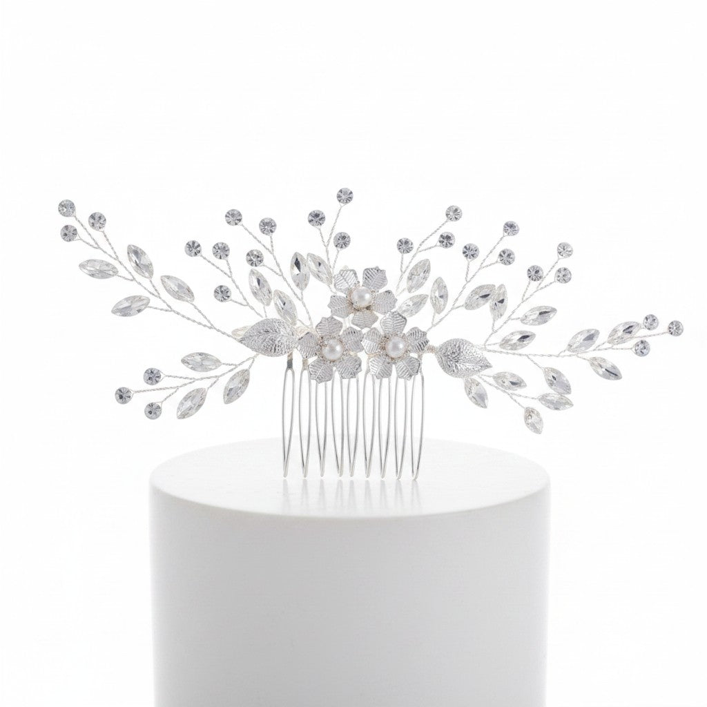 ATHENA COLLECTION - VINTAGE SPRAY HAIR COMB - HC287 SILVER