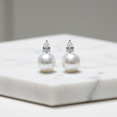 CUBIC ZIRCONIA COLLECTION - DAINTY PEARL EARRINGS - CZER763 - SILVER