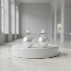 CUBIC ZIRCONIA COLLECTION - DAINTY PEARL EARRINGS - CZER763 - SILVER