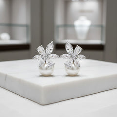 CUBIC ZIRCONIA COLLECTION - SPARKLE PEARL EARRINGS - CZER766 SILVER