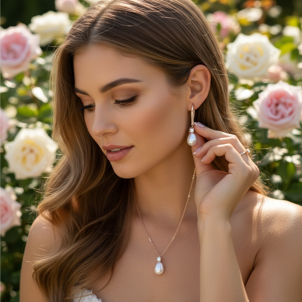 CUBIC ZIRCONIA COLLECTION - EXQUISITE FRESHWATER PEARL SET - CZNK219 SILVER