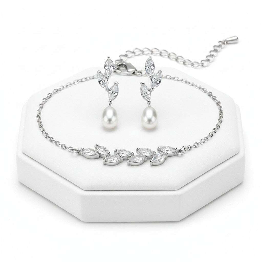 CUBIC ZIRCONA COLLECTION - PRECIOUS PEARL SET - COLLECTION 1A SILVER