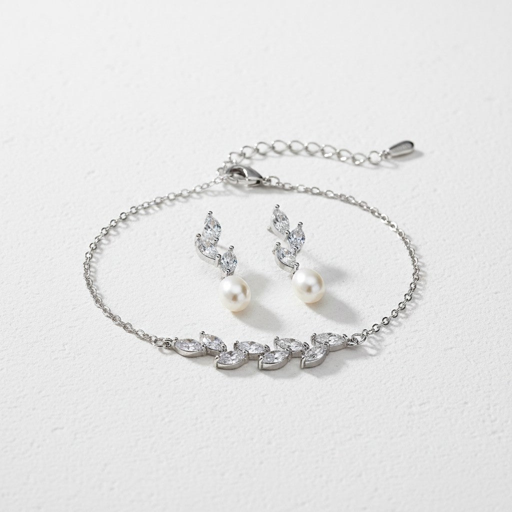 CUBIC ZIRCONA COLLECTION - PRECIOUS PEARL SET - COLLECTION 1A SILVER