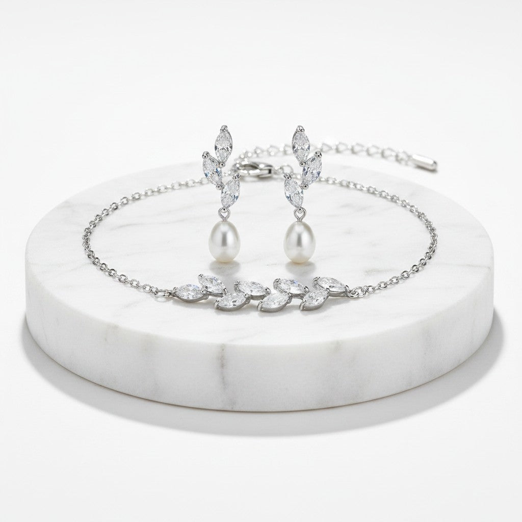 CUBIC ZIRCONA COLLECTION - PRECIOUS PEARL SET - COLLECTION 1A SILVER