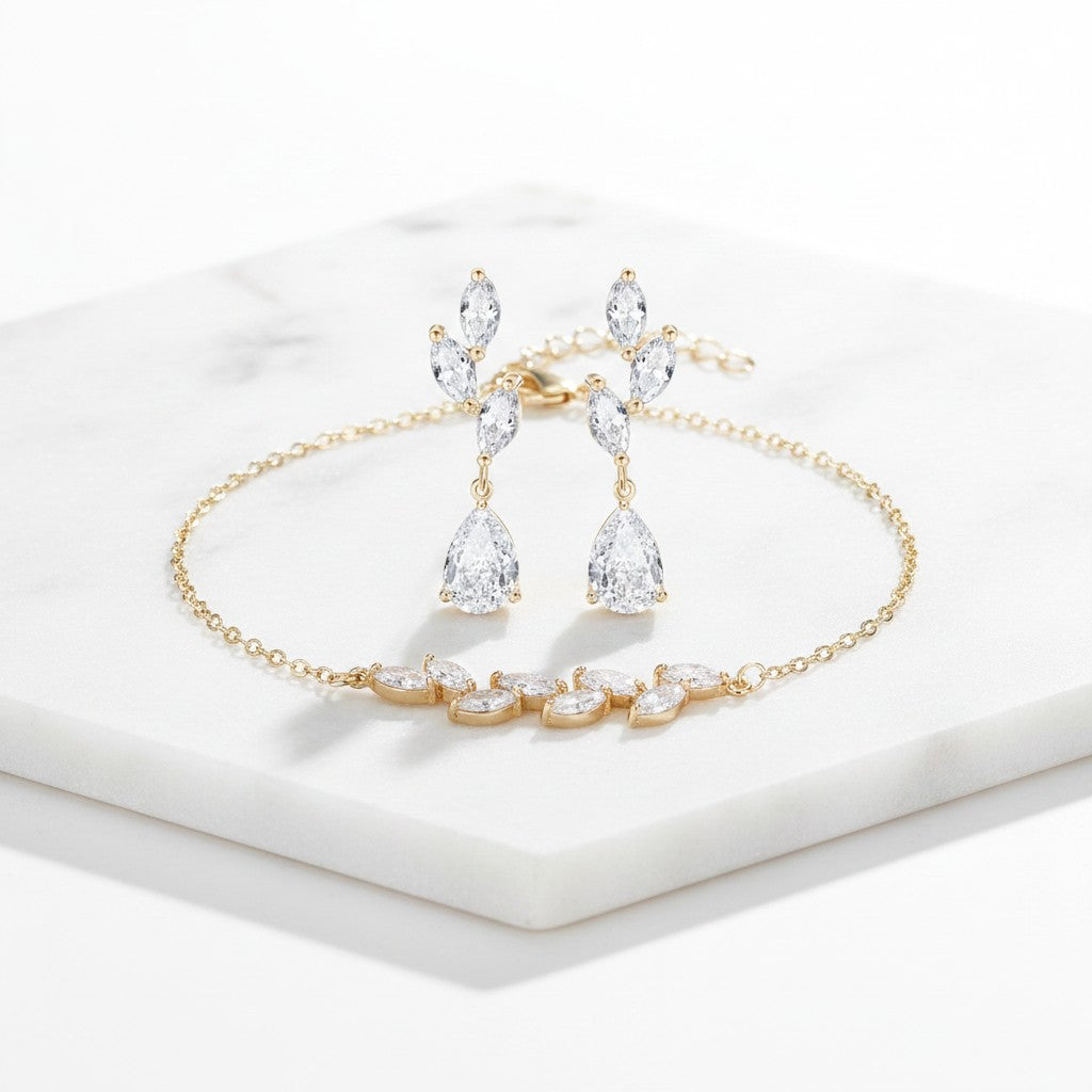 CUBIC ZIRCONIA COLLECTION - DAINTY ELEGANCE BRACELET SET - COLLECTION 2A GOLD
