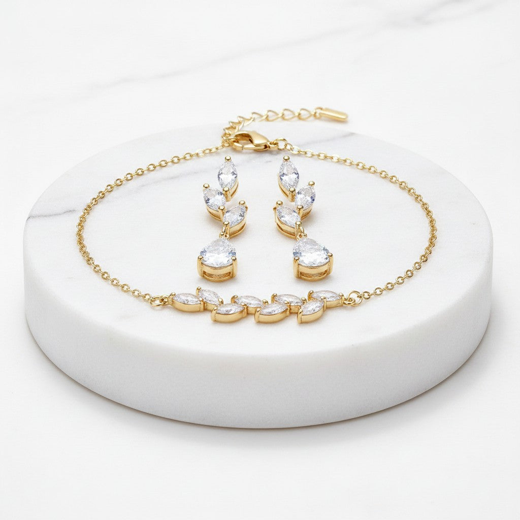 CUBIC ZIRCONIA COLLECTION - DAINTY ELEGANCE BRACELET SET - COLLECTION 2A GOLD