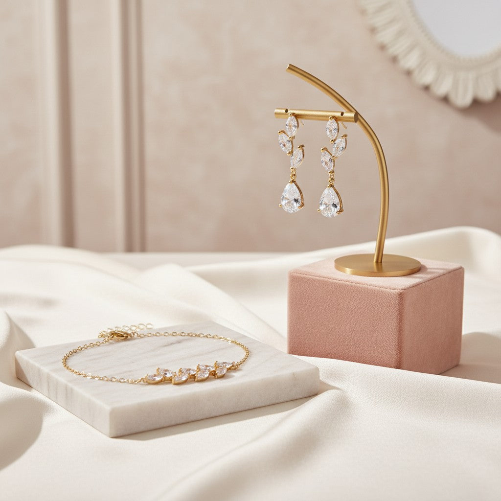 CUBIC ZIRCONIA COLLECTION - DAINTY ELEGANCE BRACELET SET - COLLECTION 2A GOLD