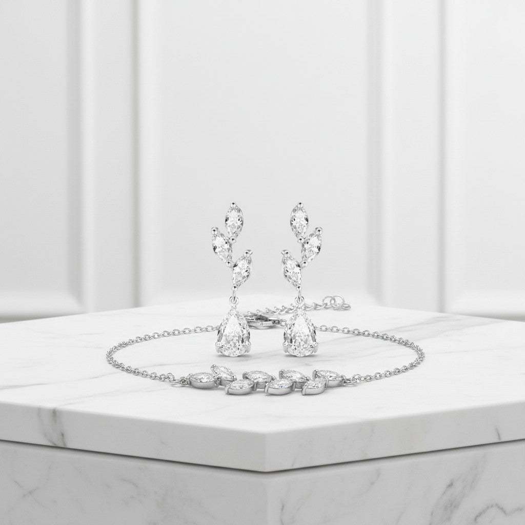 CUBIC ZIRCONIA COLLECTION - DAINTY ELEGANCE BRACELET SET - COLLECTION 2A SILVER