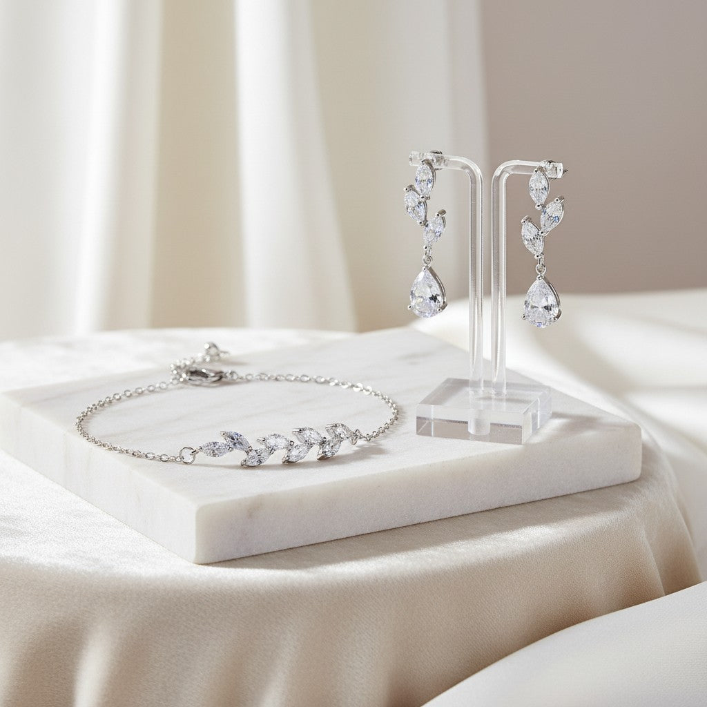 CUBIC ZIRCONIA COLLECTION - DAINTY ELEGANCE BRACELET SET - COLLECTION 2A SILVER