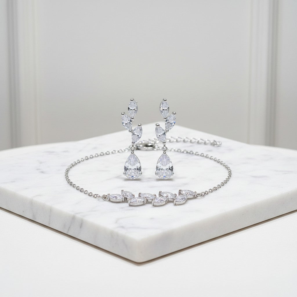CUBIC ZIRCONIA COLLECTION - DAINTY ELEGANCE BRACELET SET - COLLECTION 2A SILVER