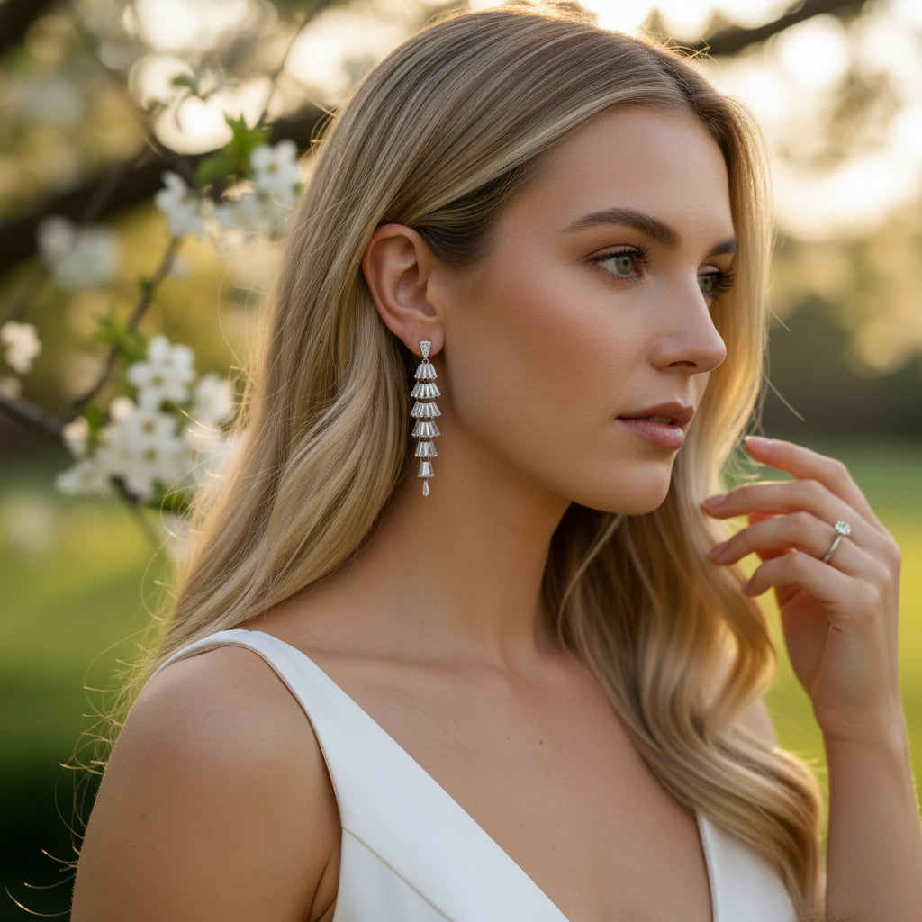 CUBIC ZIRCONIA COLLECTION - GATSBY INSPIRED CHANDELIER EARRINGS - CZER767 SILVER