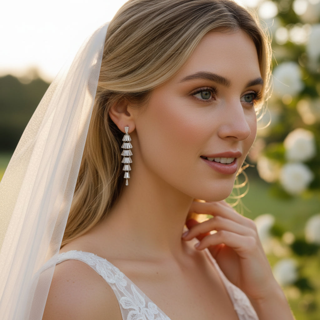 CUBIC ZIRCONIA COLLECTION - GATSBY INSPIRED CHANDELIER EARRINGS - CZER767 SILVER