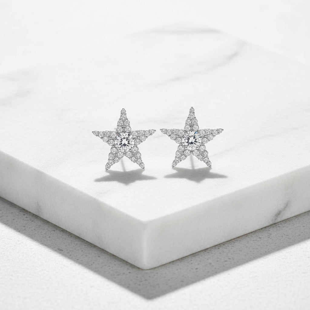 CUBIC ZIRCONIA COLLECTION - SHIMMERING STAR EARRINGS - CZER770 SILVER