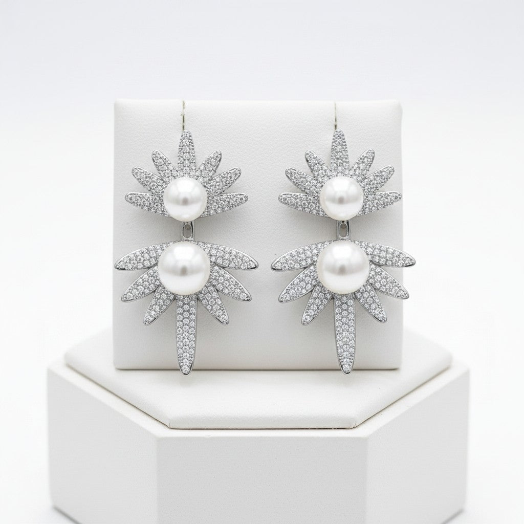 CUBIC ZIRCONIA COLLECTION - STARLET GLAM EARRINGS - CZER771 SILVER