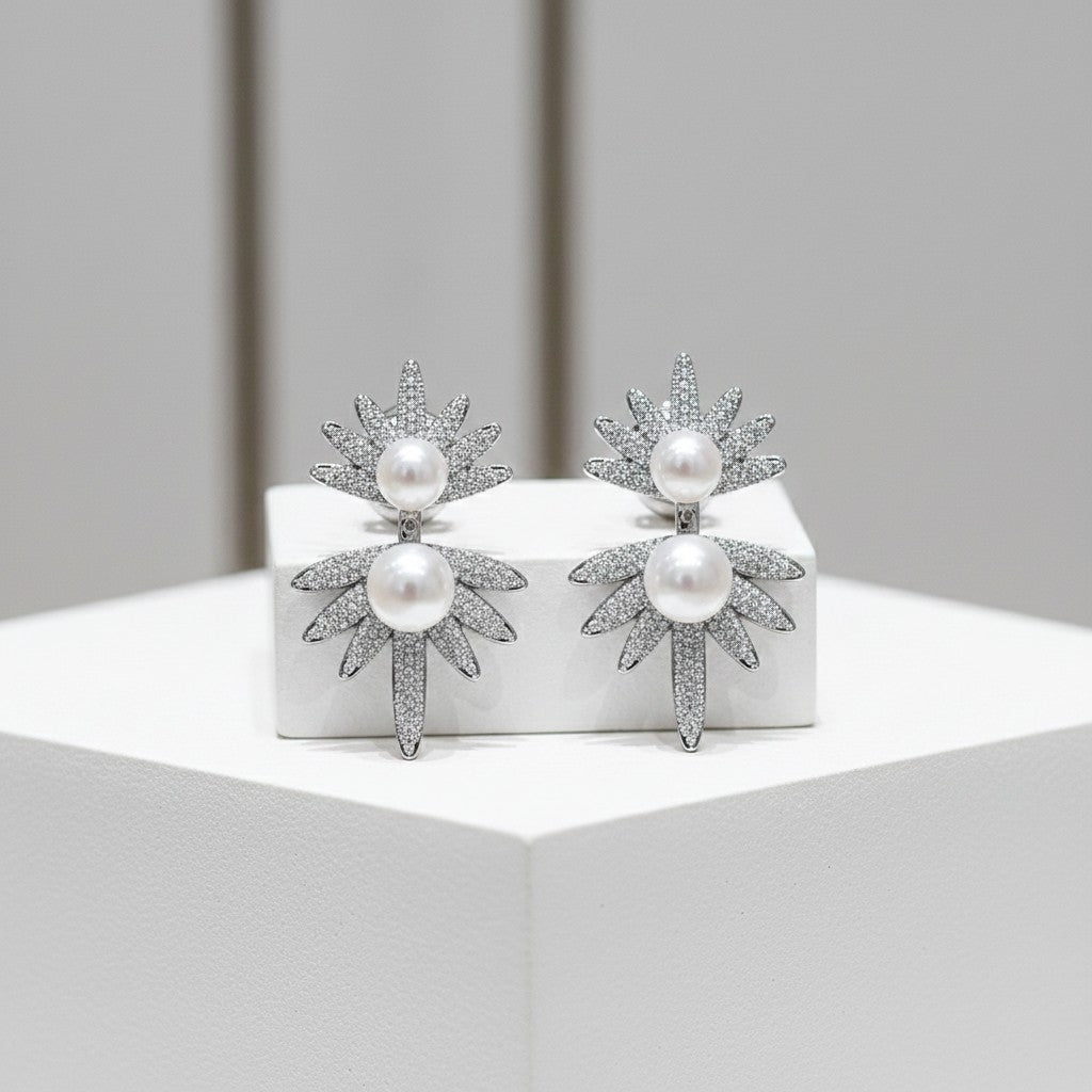 CUBIC ZIRCONIA COLLECTION - STARLET GLAM EARRINGS - CZER771 SILVER