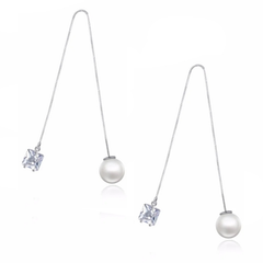 CUBIC ZIRCONIA COLLECTION - LAYERED PEARL DROP EARRINGS - CZER772 SILVER