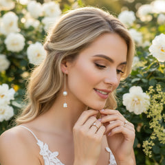 CUBIC ZIRCONIA COLLECTION - LAYERED PEARL DROP EARRINGS - CZER772 SILVER