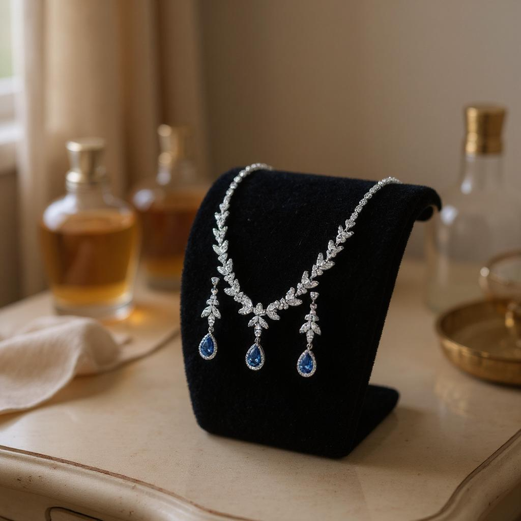 CUBIC ZIRCONIA COLLECTION - CRYSTAL SHIMMER NECKLACE - CZNK222 BLUE