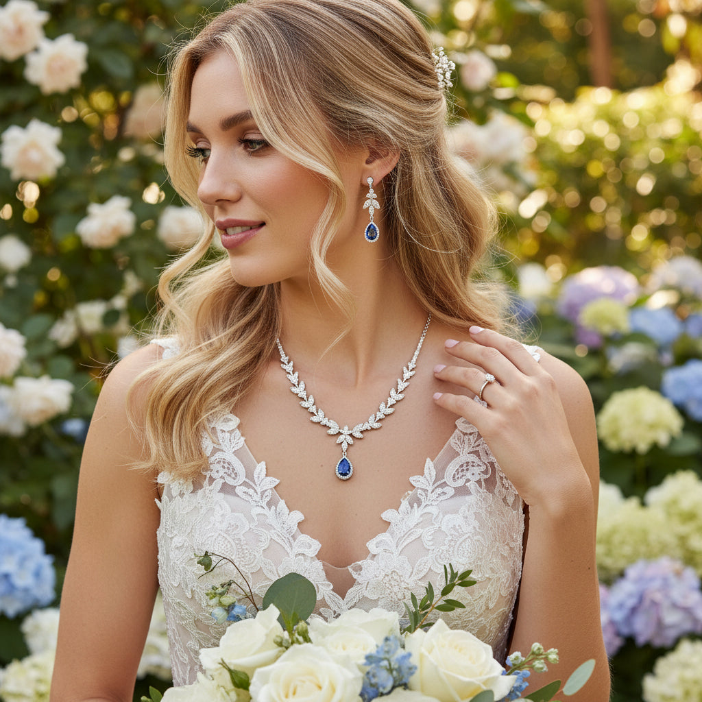 CUBIC ZIRCONIA COLLECTION - CRYSTAL SHIMMER NECKLACE - CZNK222 BLUE